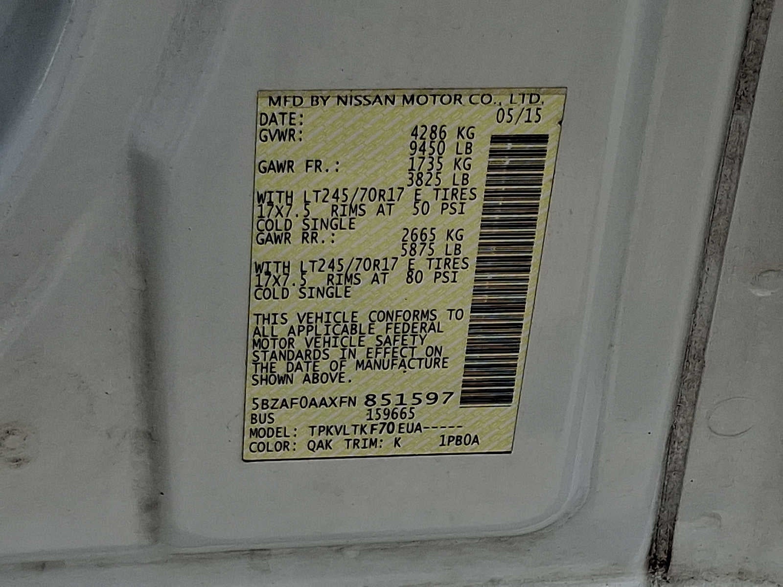 2015 Nissan NV Passenger SV