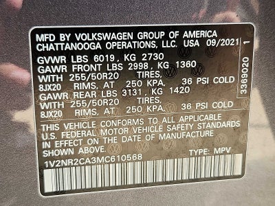2021 Volkswagen Atlas 3.6L V6 SE w/Technology R-Line