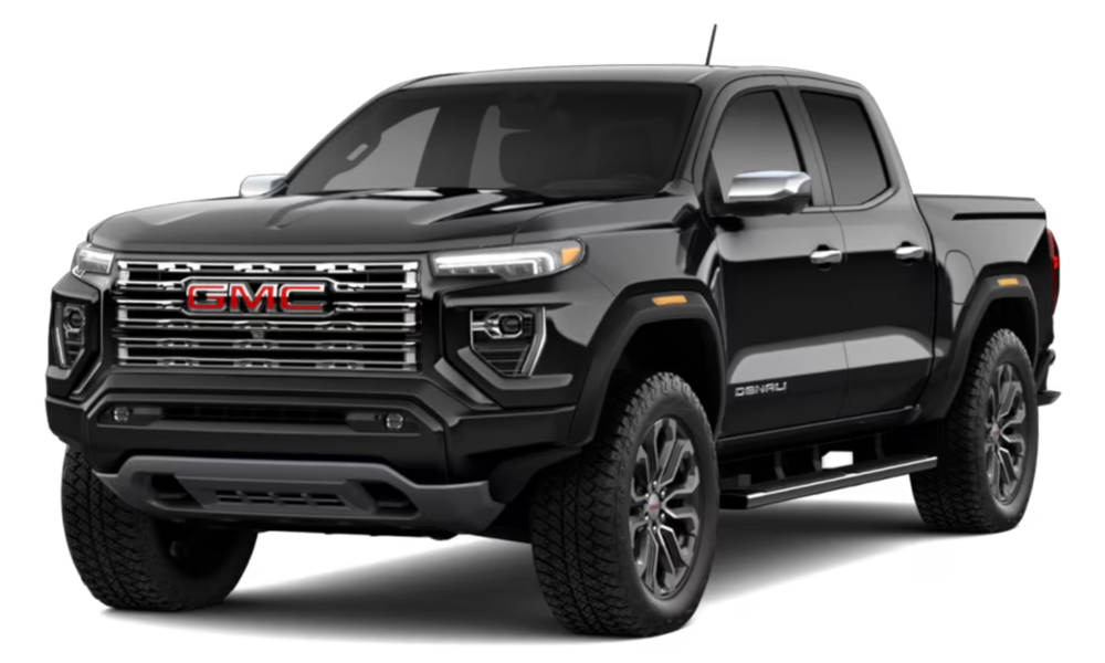 2026 GMC Canyon Denali luxury truck variant with chrome exterior trim and 20-inch aluminum wheels